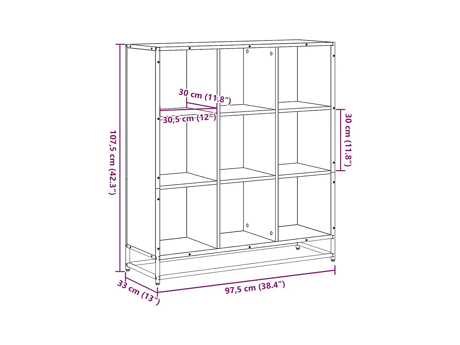 Bibliothèque chêne fumé 97,5x33x107,5cm bois d'ingénierie métal