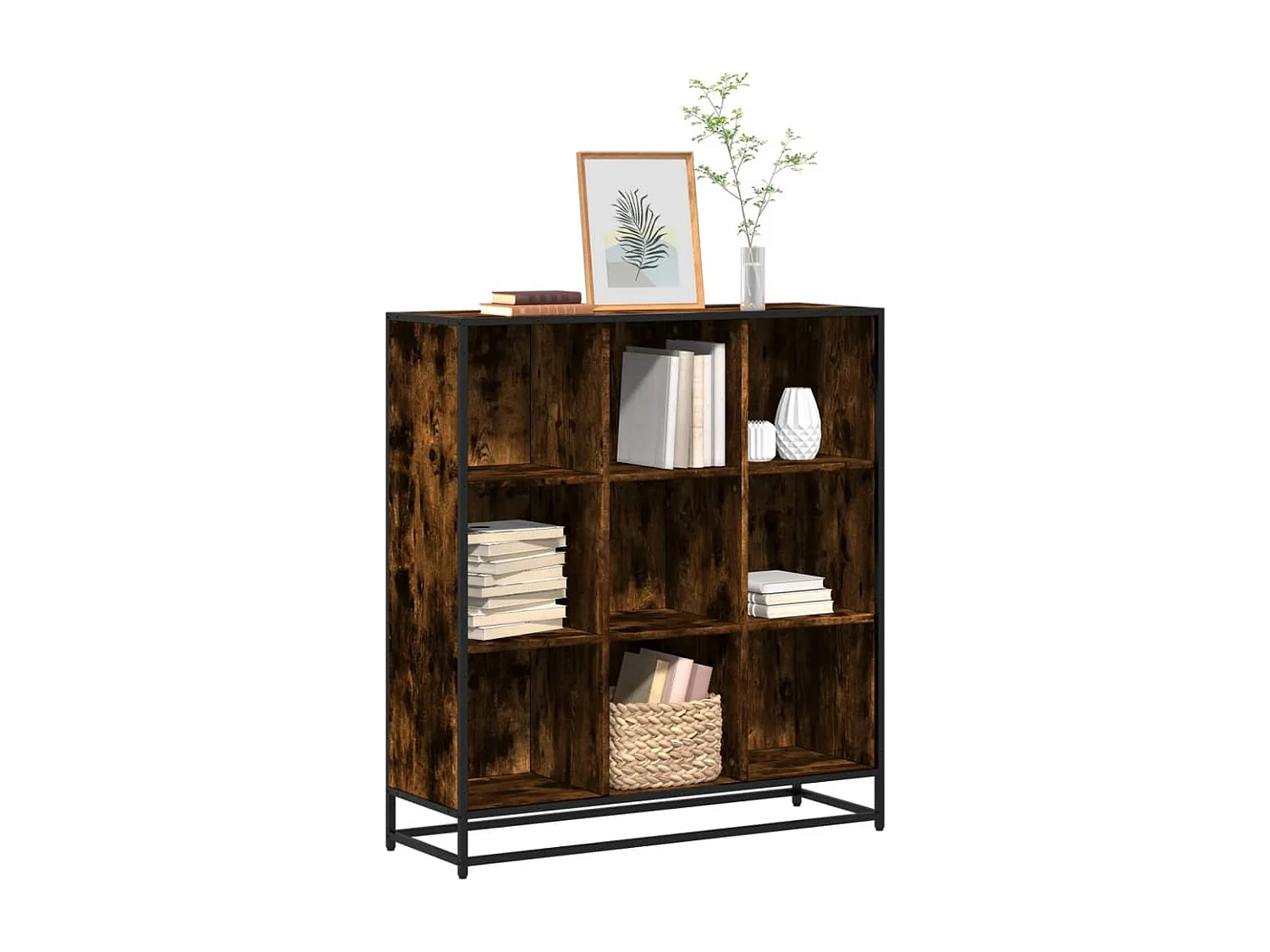 Bibliothèque chêne fumé 97,5x33x107,5cm bois d'ingénierie métal