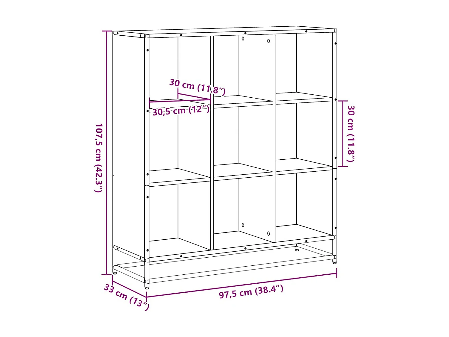 Bibliothèque chêne fumé 97,5x33x107,5cm bois d'ingénierie métal