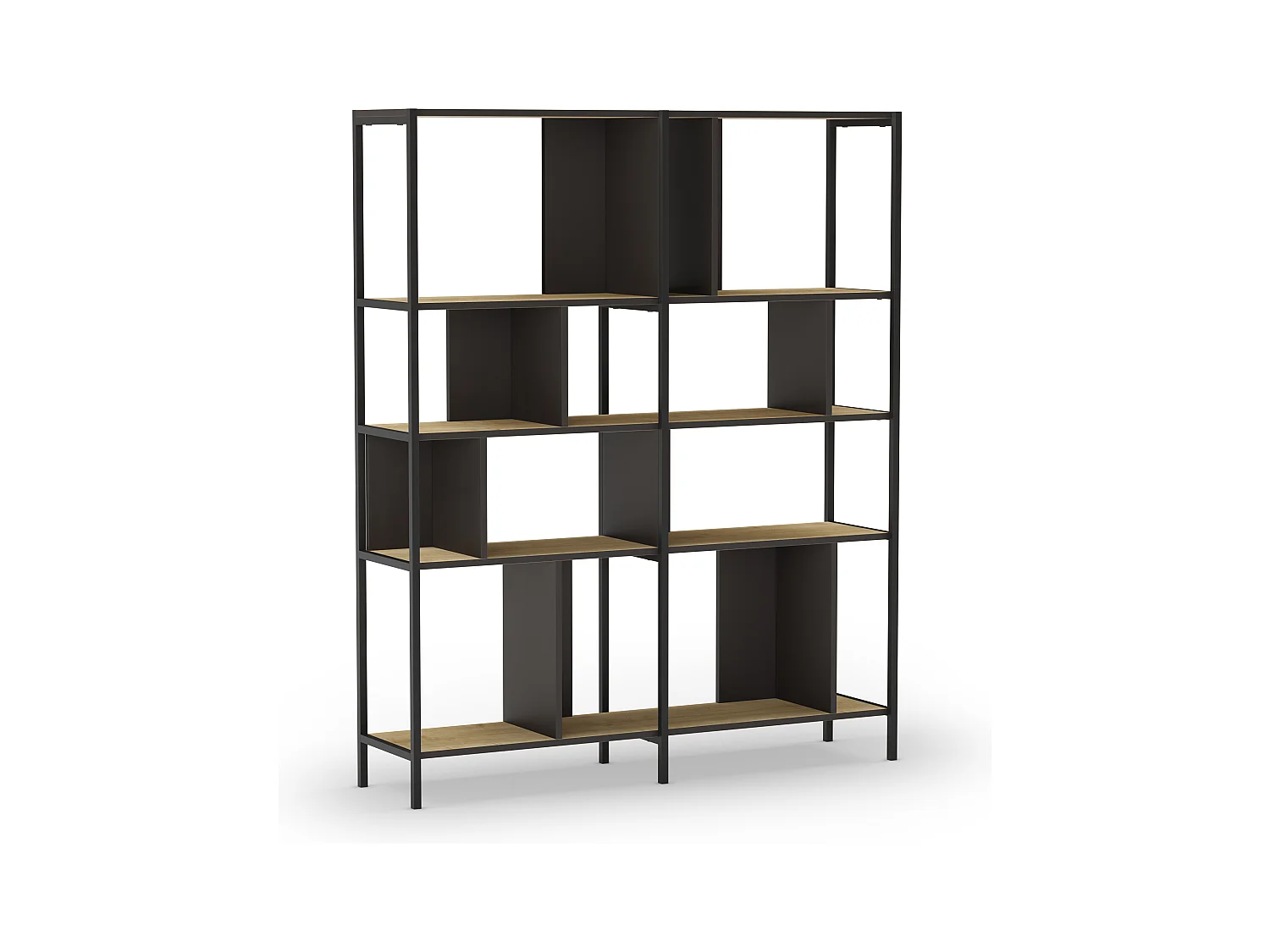 Bibliothèque 4 niveaux en métal noir et effet chêne 144 cm - Rita