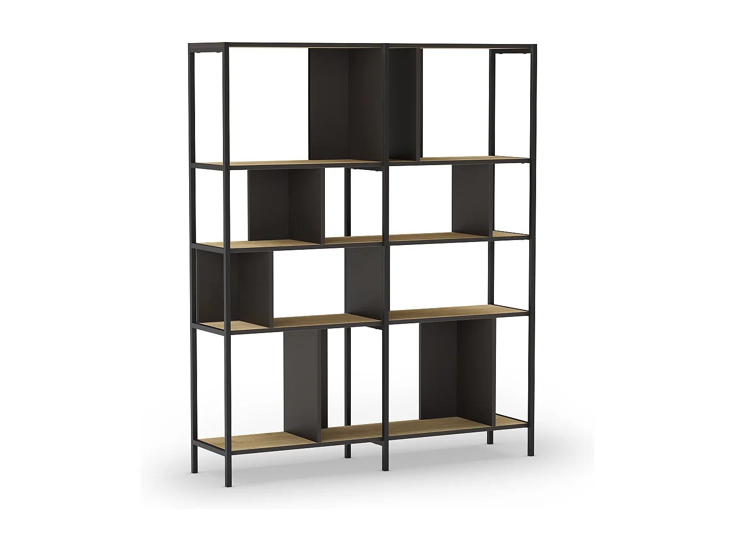 Bibliothèque 4 niveaux en métal noir et effet chêne 144 cm - Rita