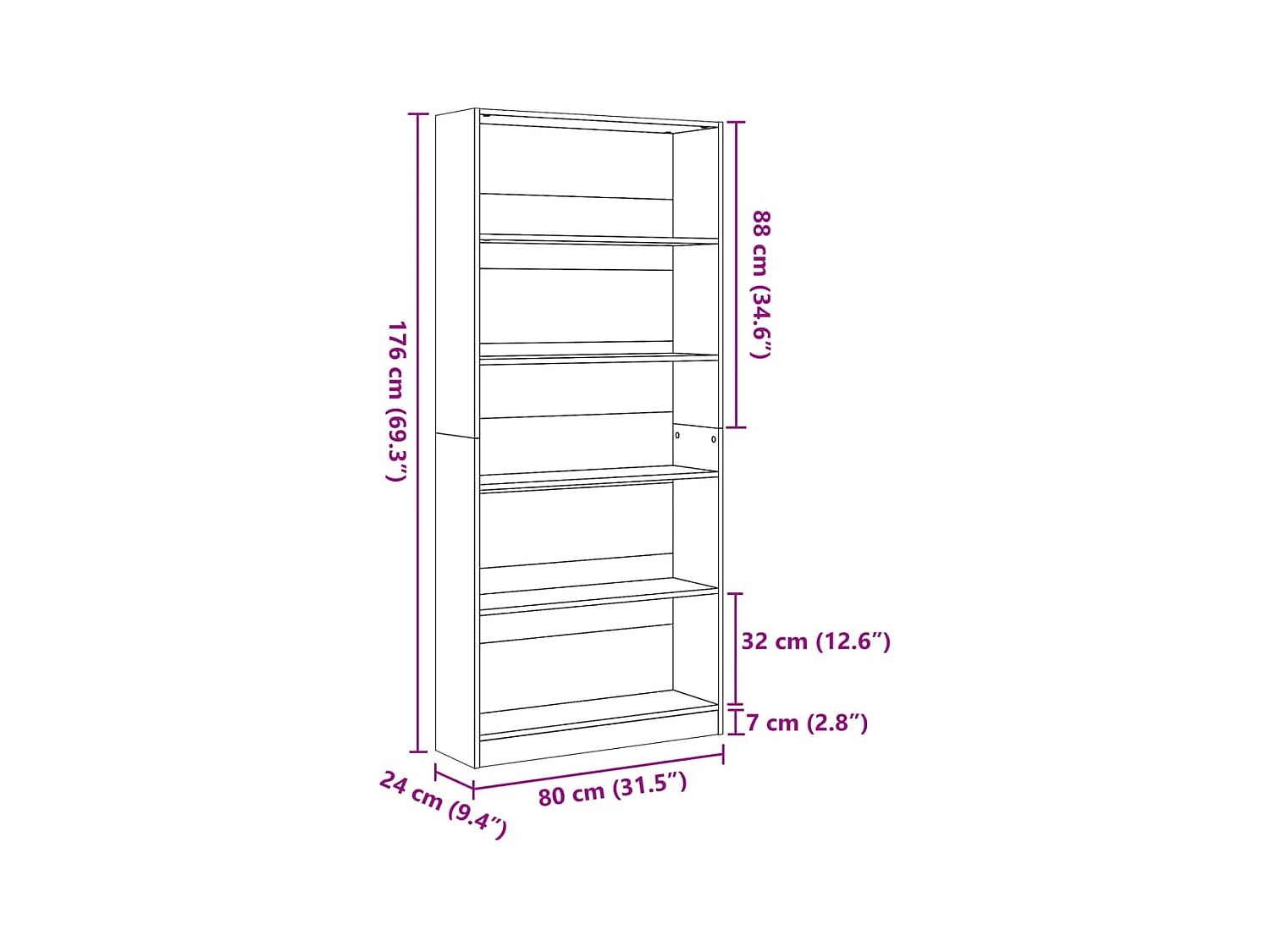 Bücherregal Schwarz 80x24x176 cm Holzwerkstoff