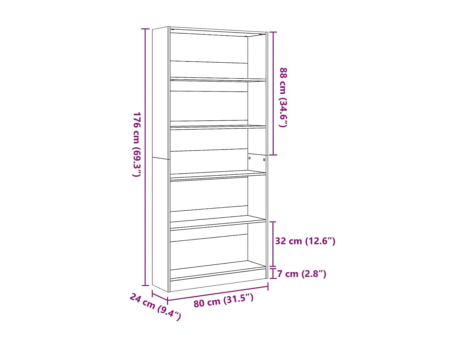 Boekenkast 80x24x176 cm bewerkt hout zwart
