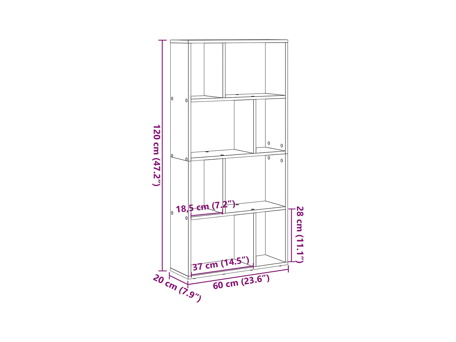 Bibliothèque vieux bois 60x20x120 cm bois d'ingénierie