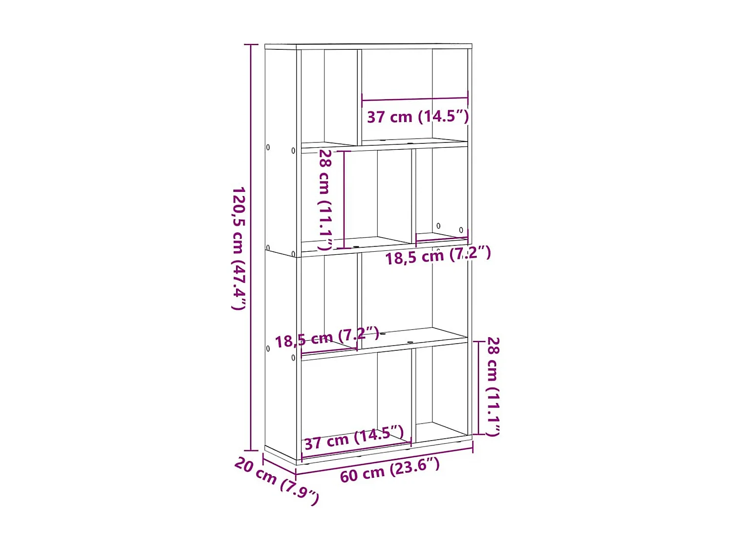 Bibliothèque chêne fumé 60x20x120,5 cm bois d'ingénierie
