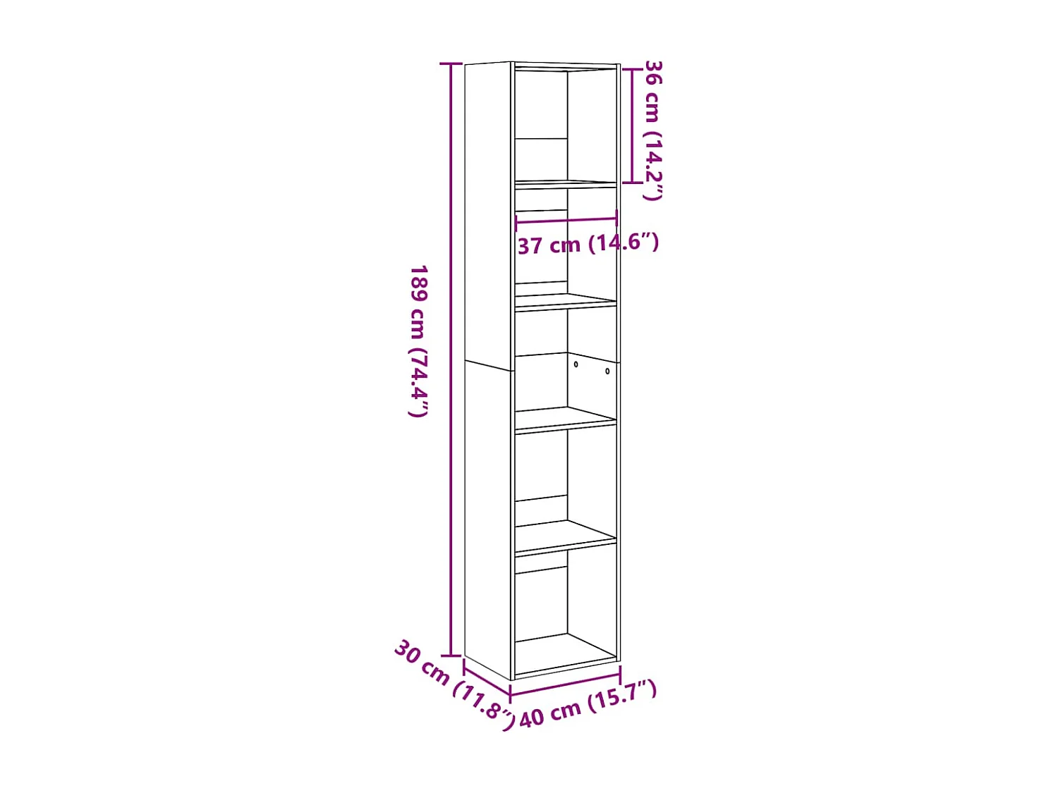 Boekenkast 40x30x189 cm bewerkt hout betongrijs