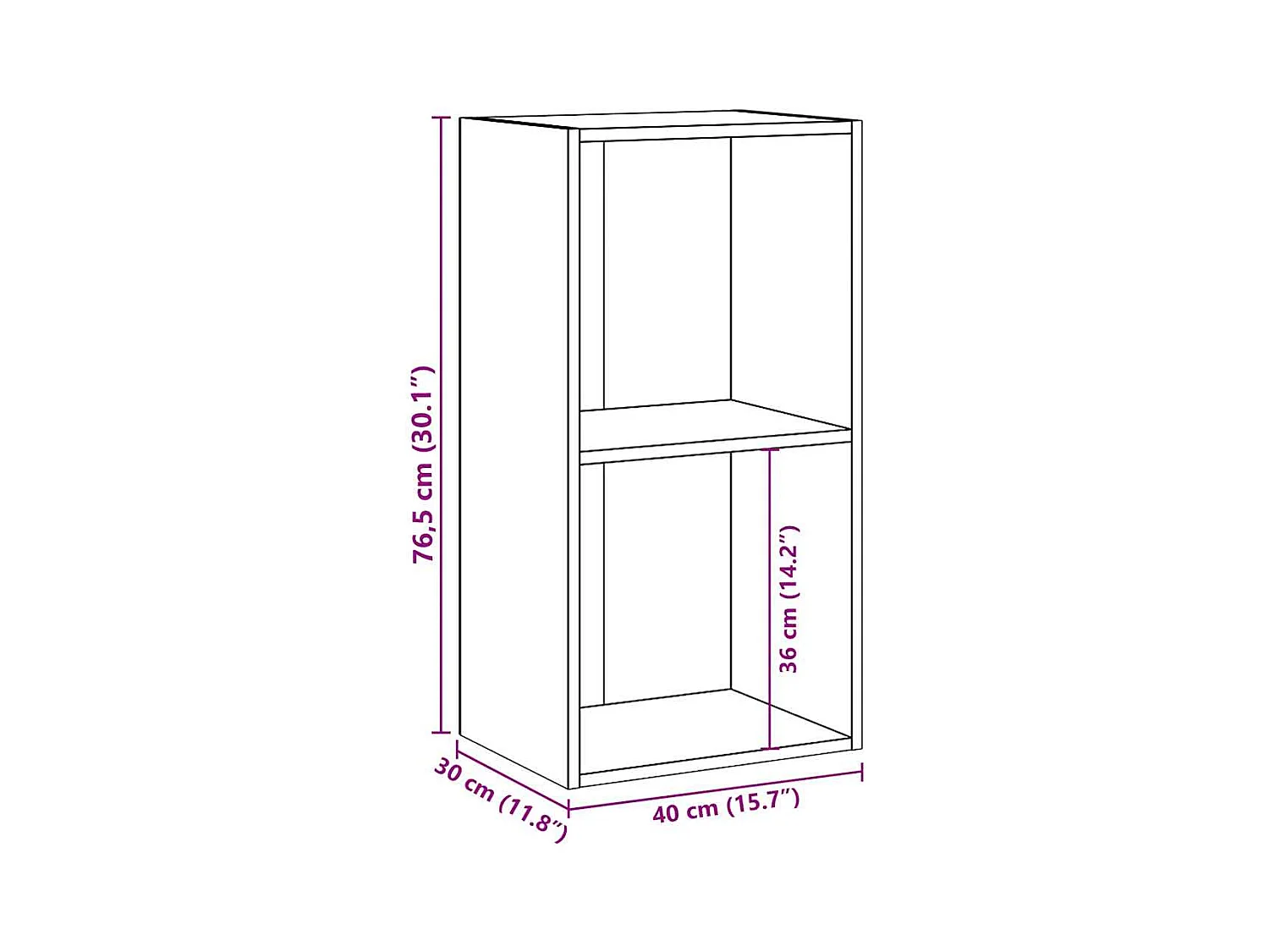 Bücherregal 2 Fächer Betongrau 40x30x76,5 cm Holzwerkstoff