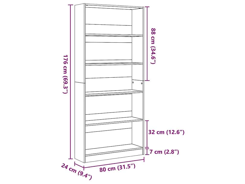Bücherregal Artisan-Eiche 80x24x176 cm Holzwerkstoff