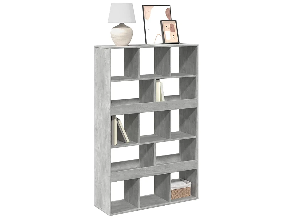 Betonowo-szara biblioteczka z 13 przegródkami z drewna inżynieryjnego 100x33x156,5 cm, czysty i wszechstronny design