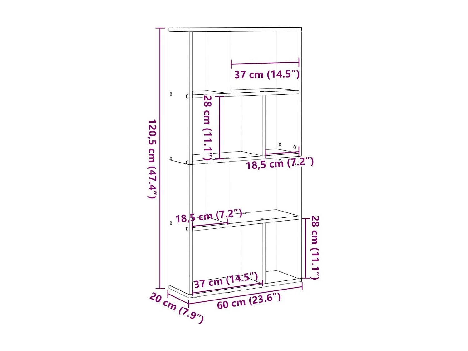 Bücherregal Braun Eichen-Optik 60x20x120,5 cm Holzwerkstoff