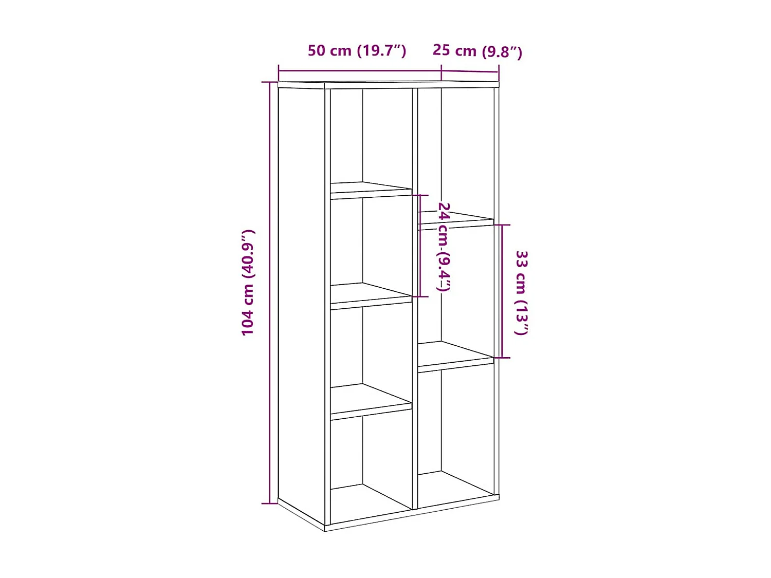Bibliothèque chêne artisanal 50x25x104 cm