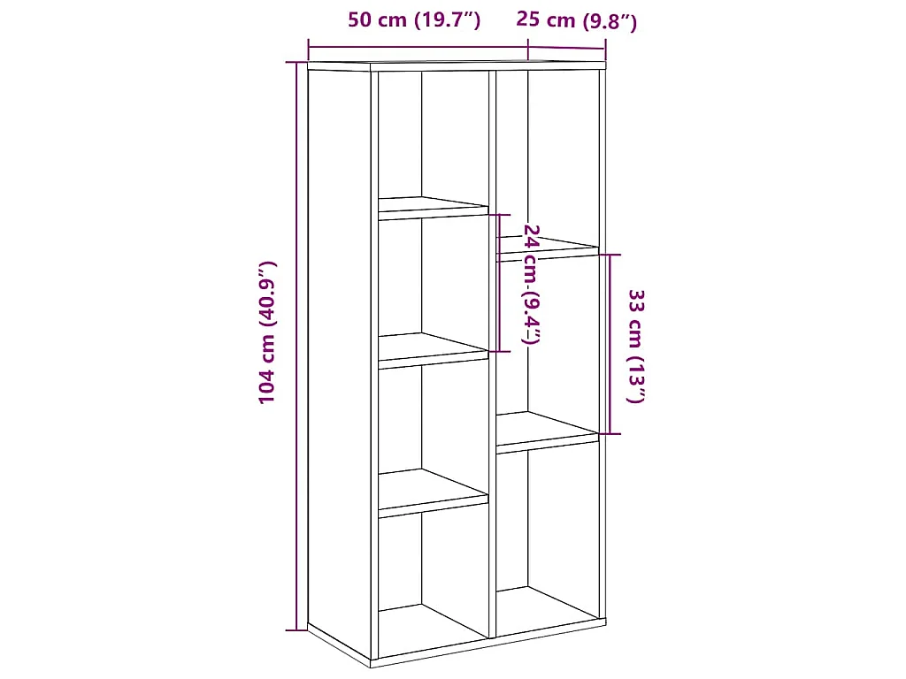 Bibliothèque chêne artisanal 50x25x104 cm