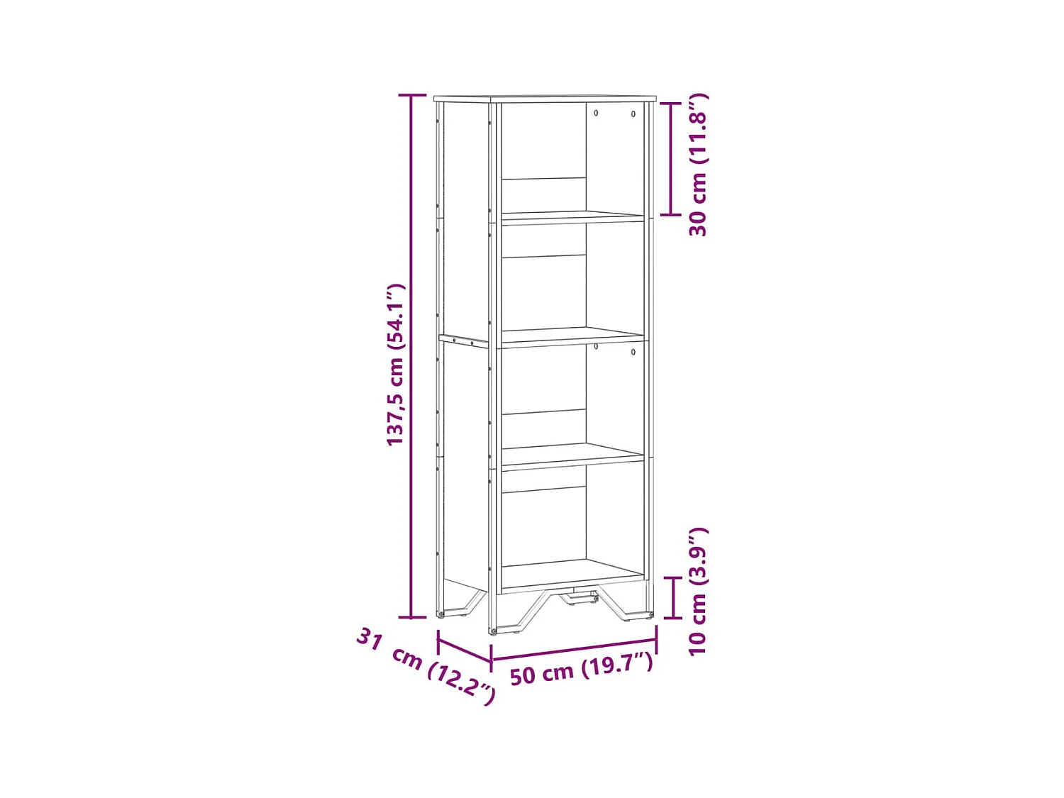 Bibliothèque noir 50x31x137,5 cm bois d'ingénierie