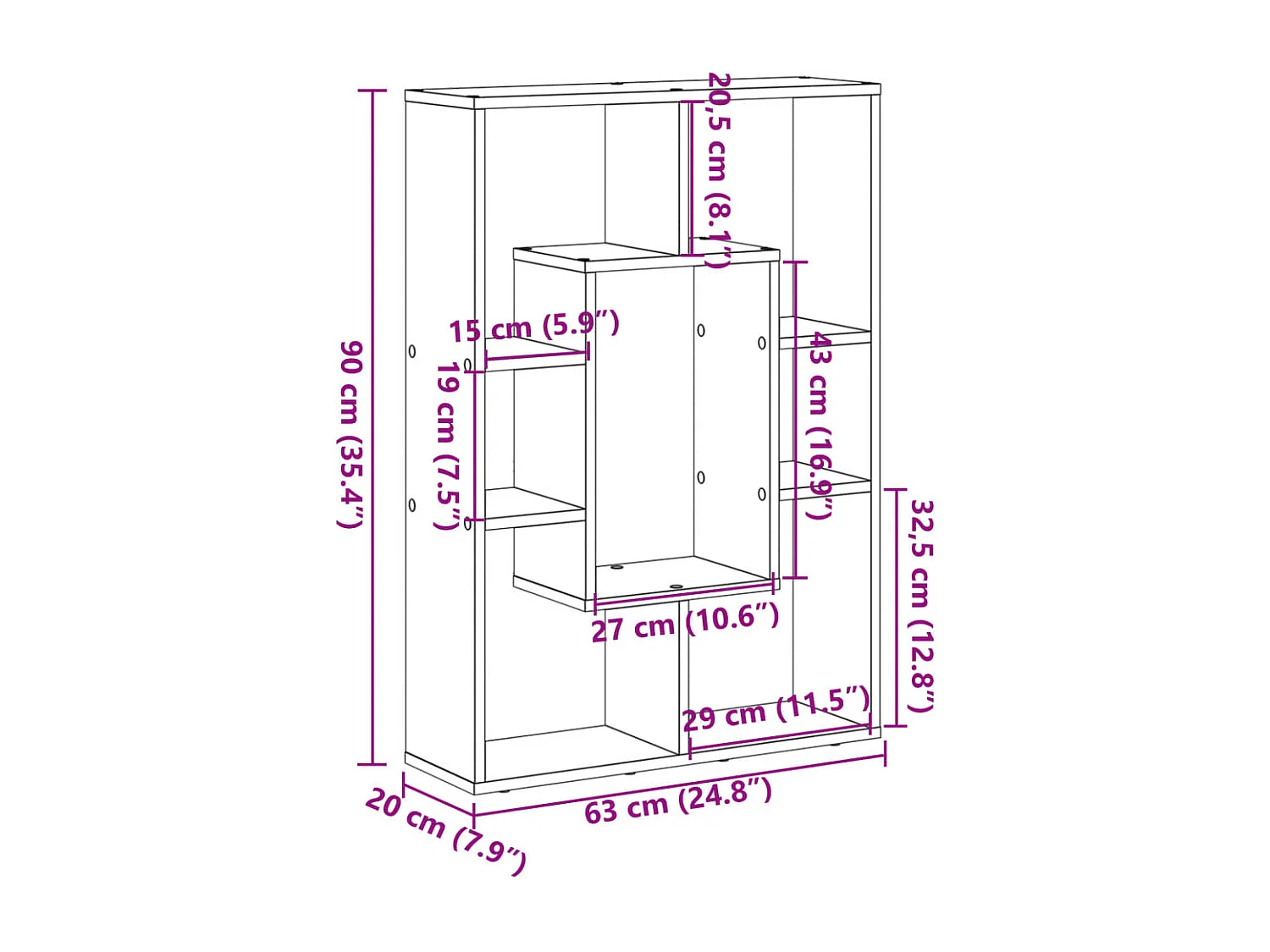 Estante 63x20x90 cm derivados de madeira preto