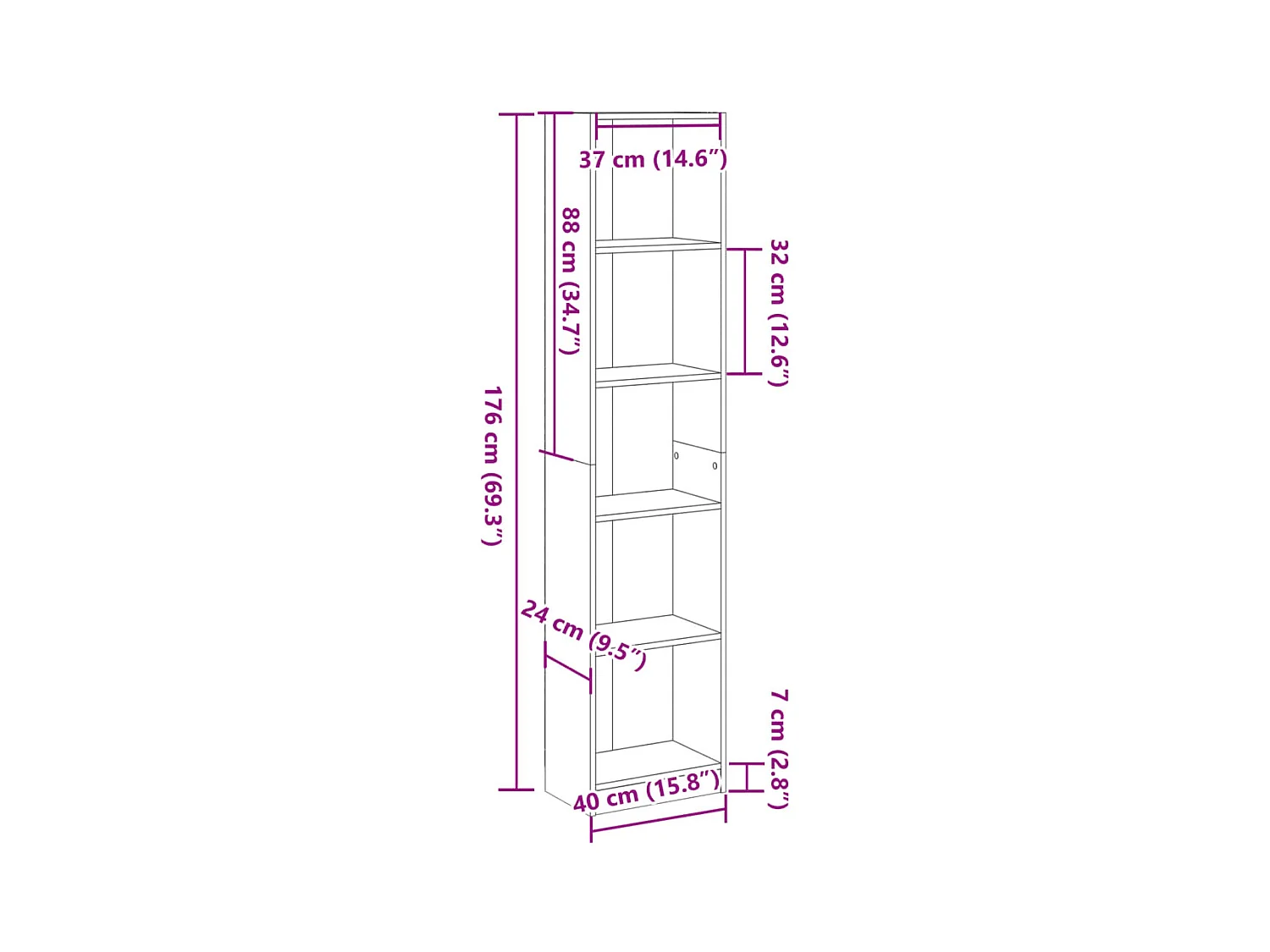 Libreria Rovere Marrone 40x24x176 cm in Legno Multistrato