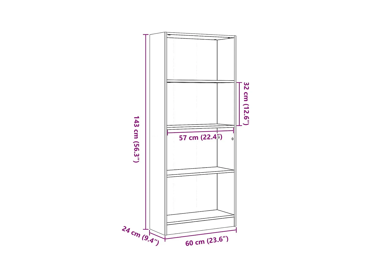 Bücherregal Weiß 60x24x143 cm Holzwerkstoff
