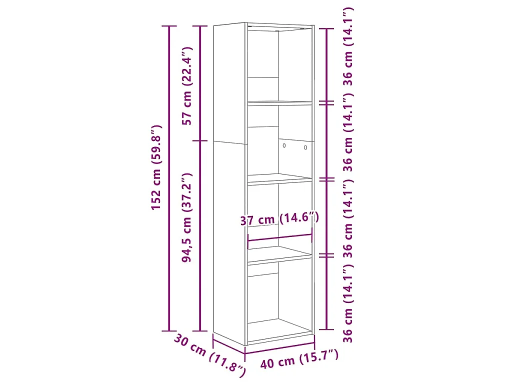 Libreria Grigio Cemento 40x30x152 cm in Legno Multistrato