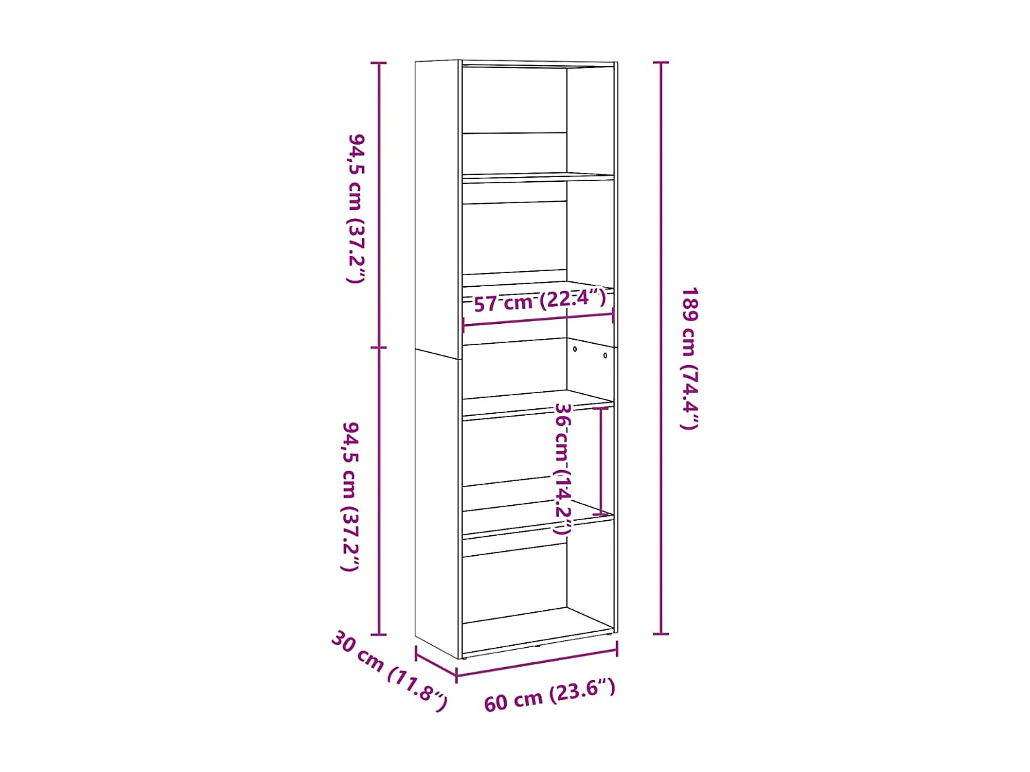 Bücherregal Sonoma-Eiche 60x30x189 cm Holzwerkstoff