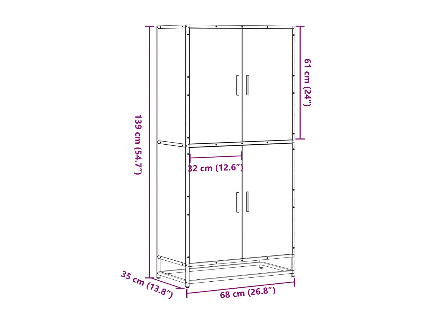 Highboard Grau Sonoma 68x35x139 cm Holzwerkstoff