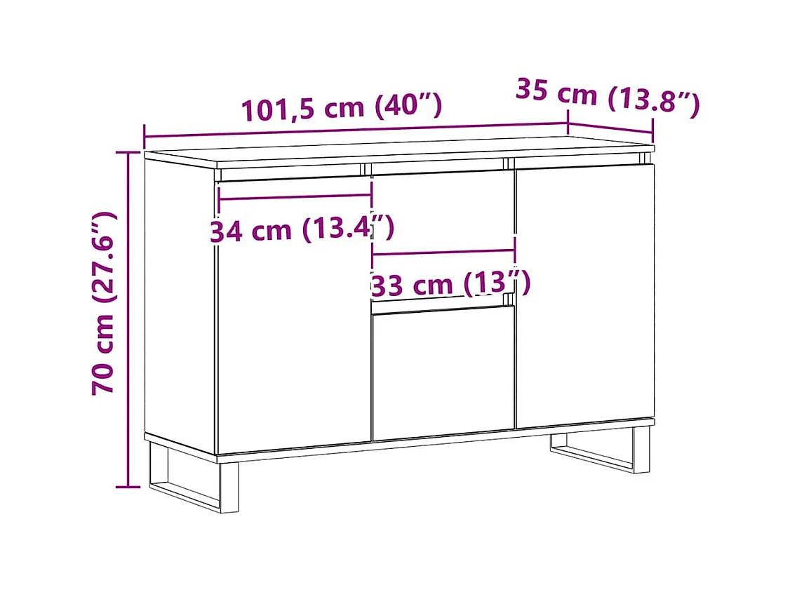 Buffet chêne artisanal 101,5x35x70 cm bois d'ingénierie