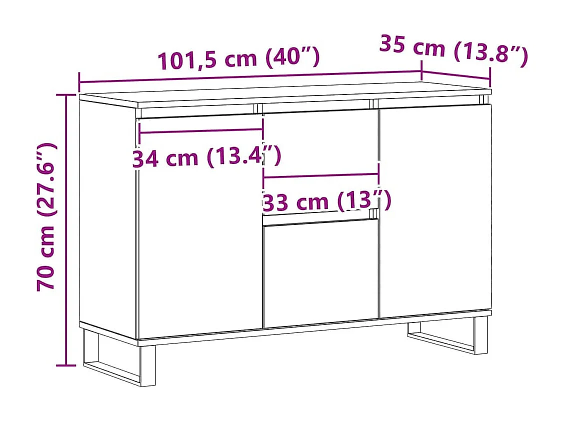 Buffet chêne artisanal 101,5x35x70 cm bois d'ingénierie