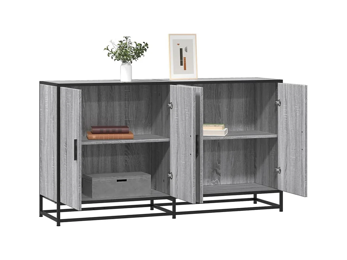 Dressoir 134x35x76 cm bewerkt hout grijs sonoma eikenkleurig