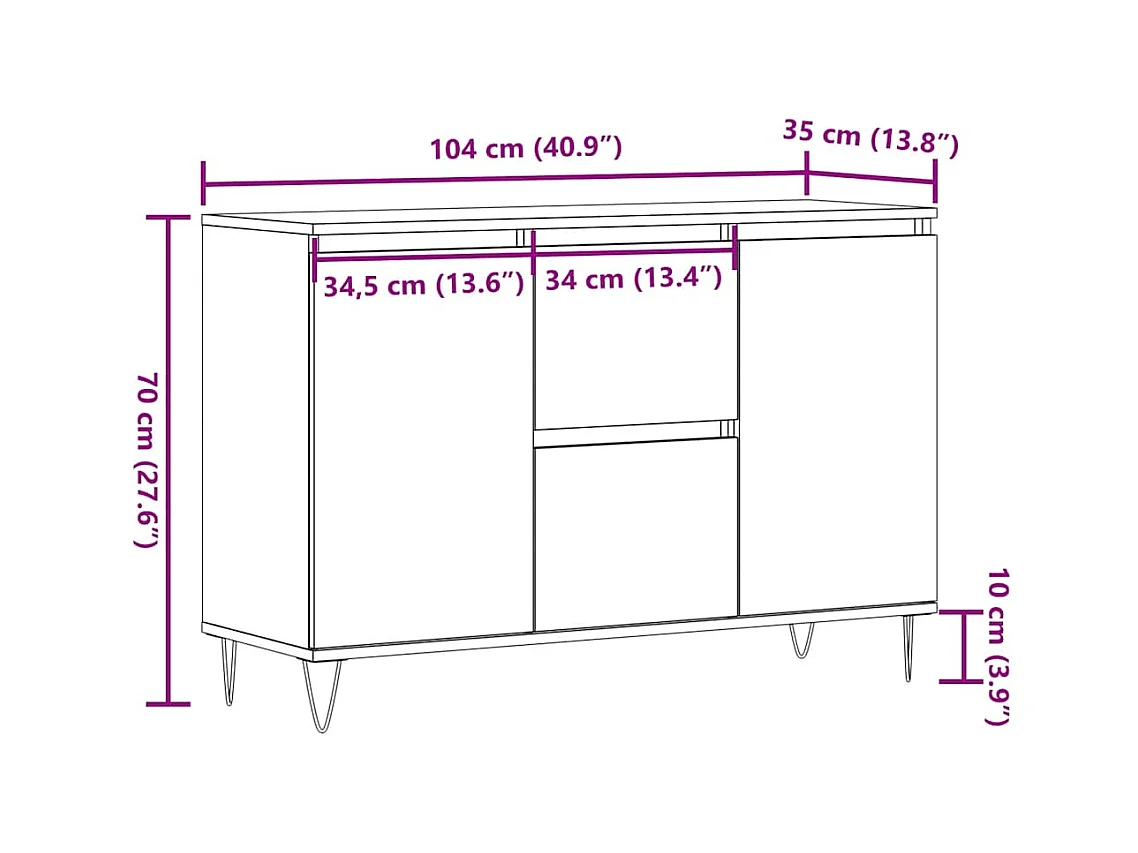 Buffet vieux bois 101,5x35x70 cm bois d’ingénierie