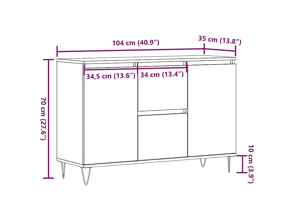 Buffet vieux bois 101,5x35x70 cm bois d’ingénierie