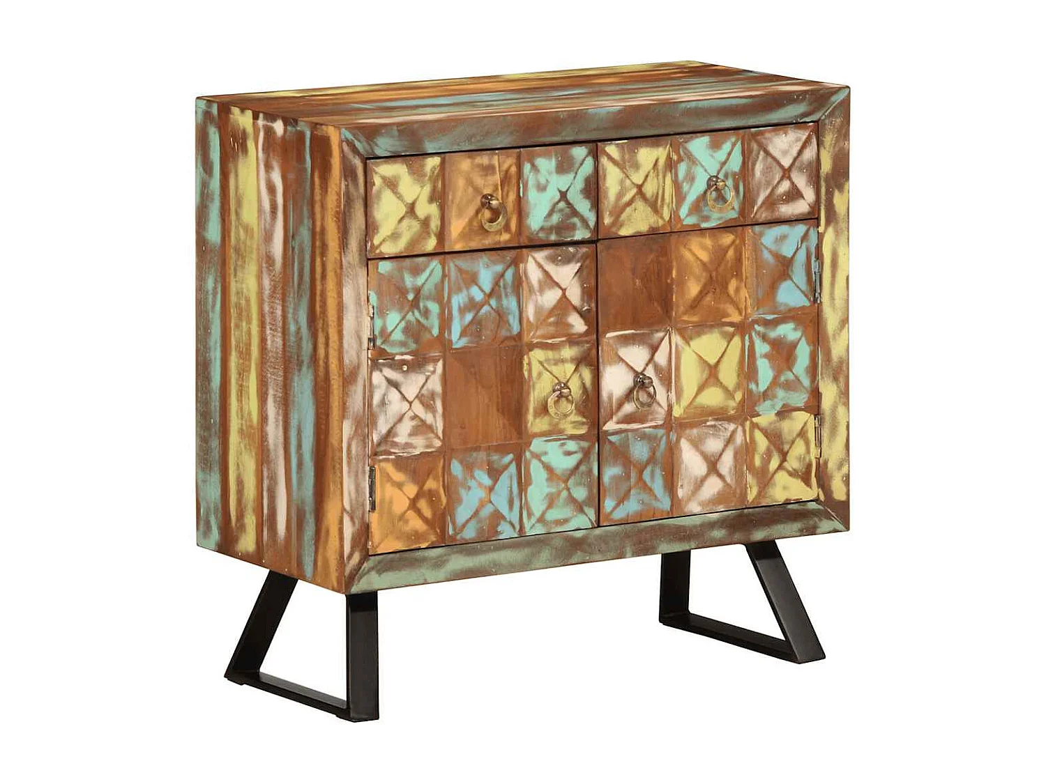 Armário gavetas 70x35x70 cm madeira recuperada maciça multicor