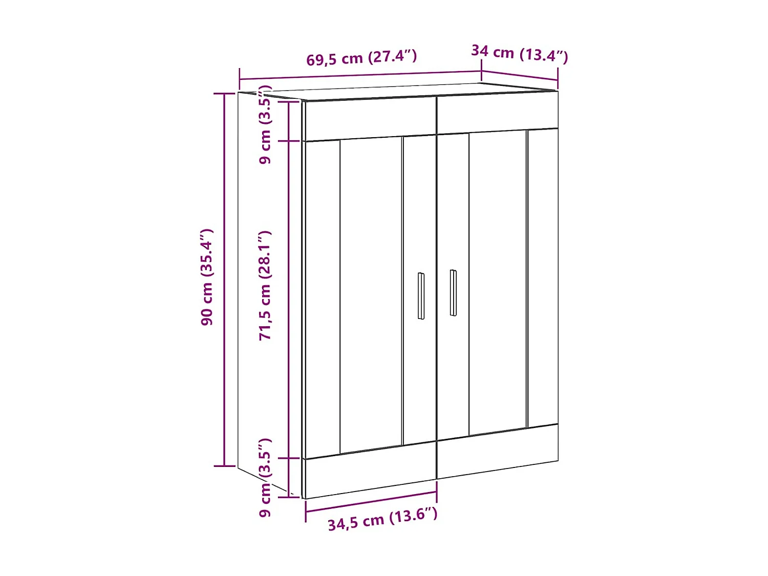Armoire murale chêne artisanal 69,5x34x90 cm