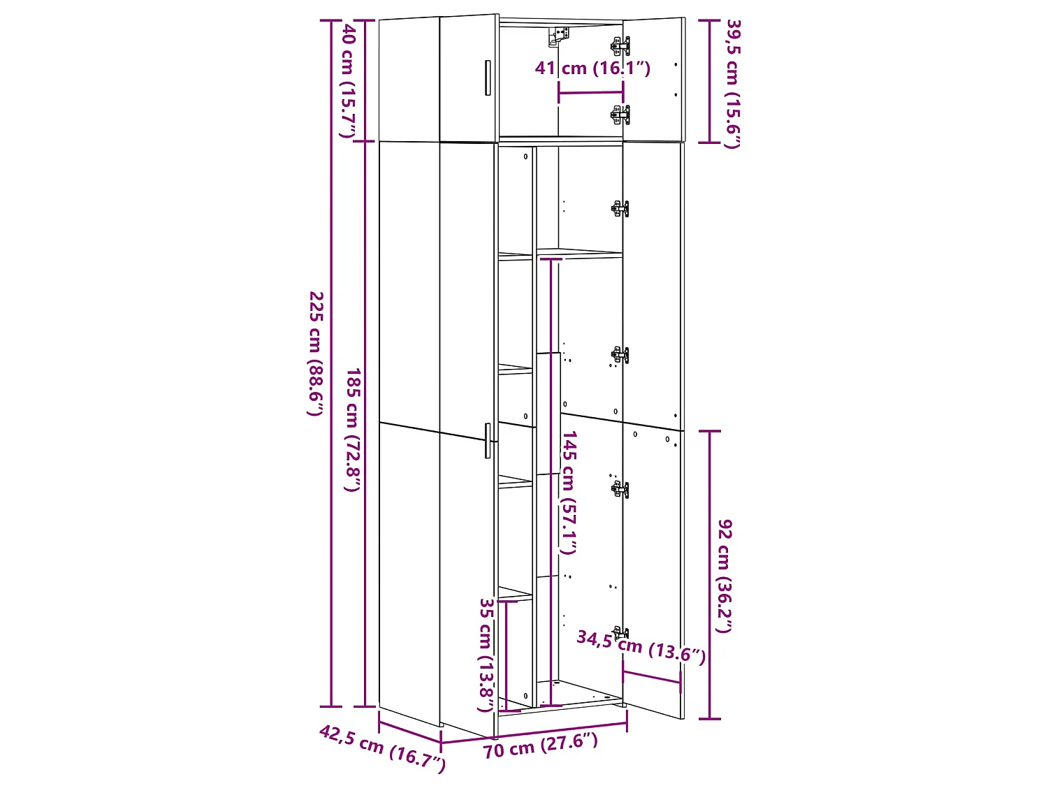 Armadio 2 pz Legno vecchio 70 x 42,5 x 185 cm