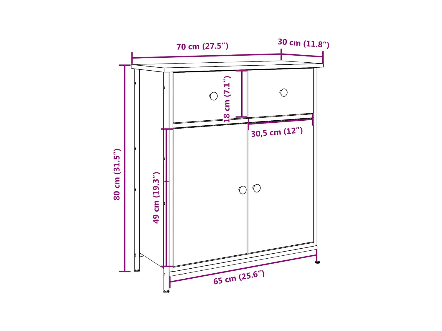 Buffet vieux bois 70x30x80 cm bois d'ingénierie