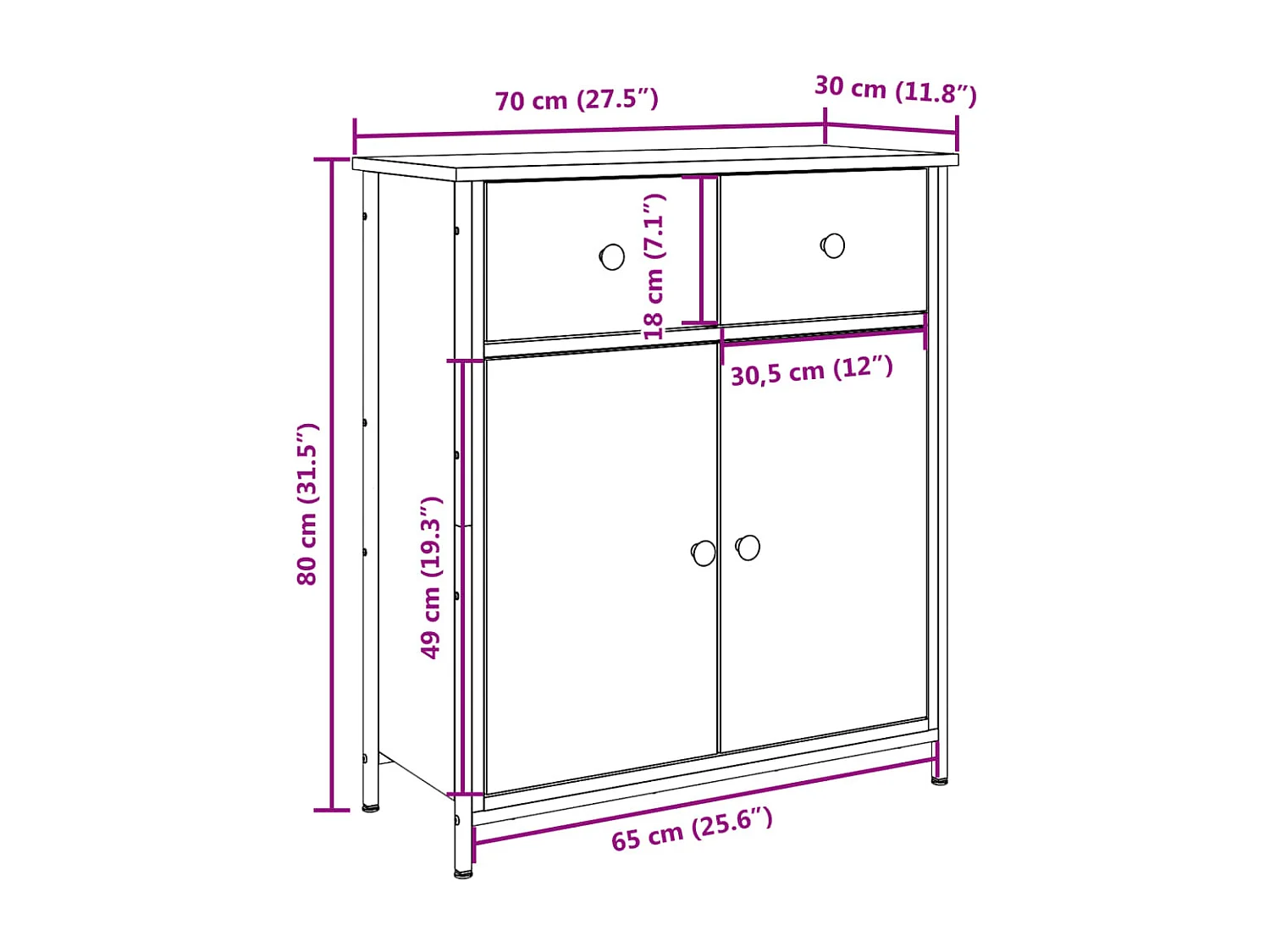Buffet vieux bois 70x30x80 cm bois d'ingénierie