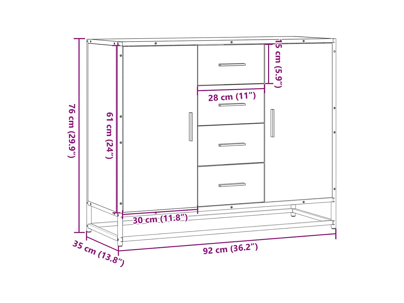 Buffet chêne fumé 92x35x76 cm bois d'ingénierie