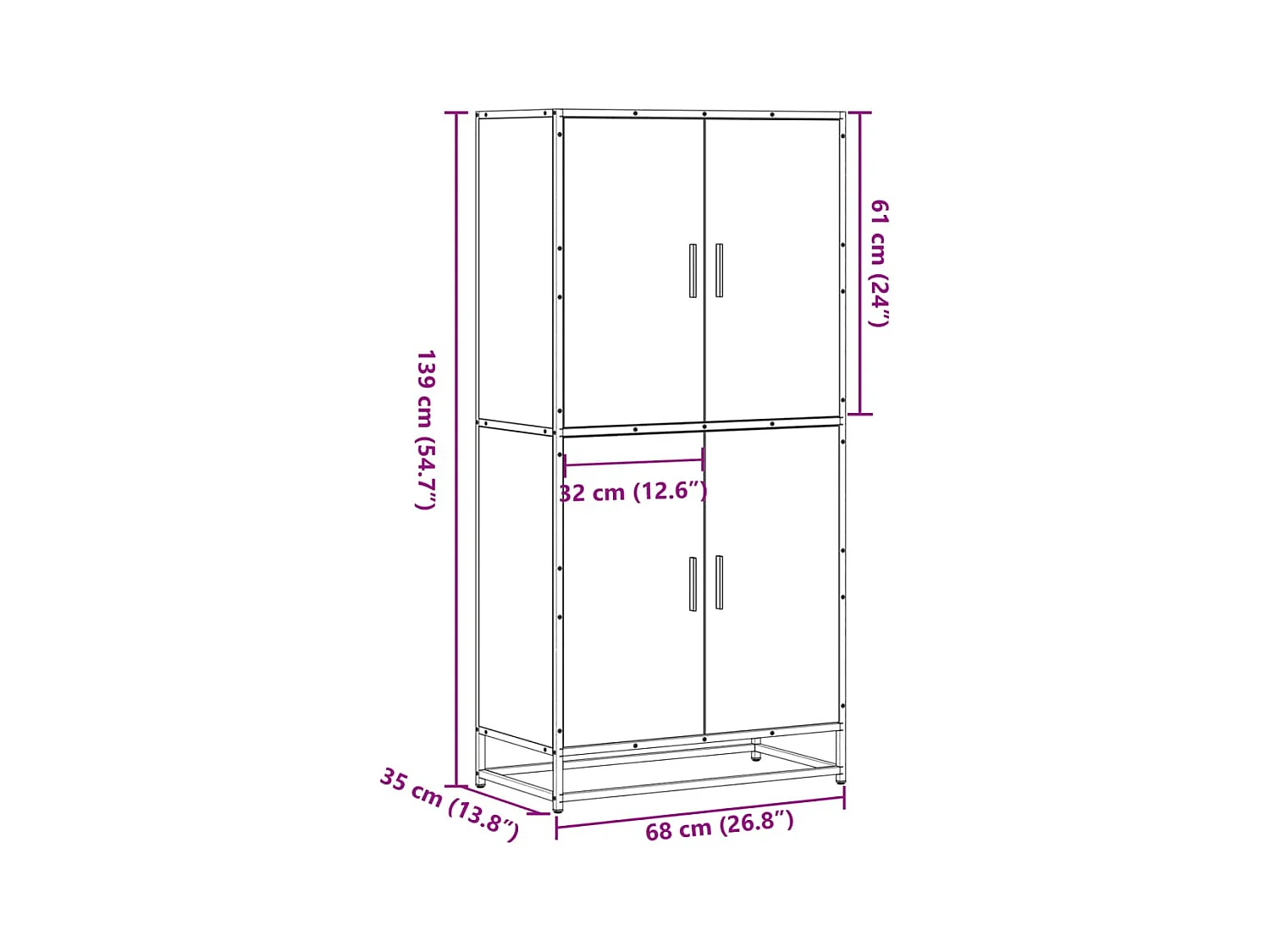 Hoge kast 68x35x139 cm bewerkt hout gerookt eikenkleurig