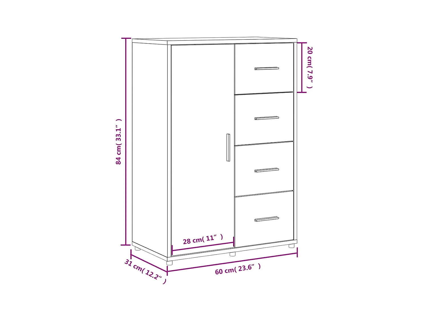 Buffet chêne fumé 60x31x84 cm bois d'ingénierie