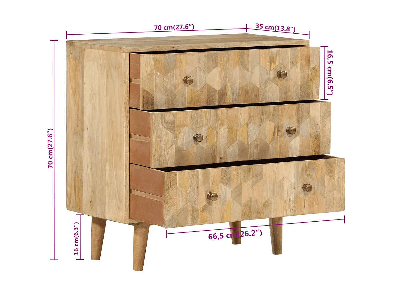 Ladekast 70x35x70 cm massief mangohout