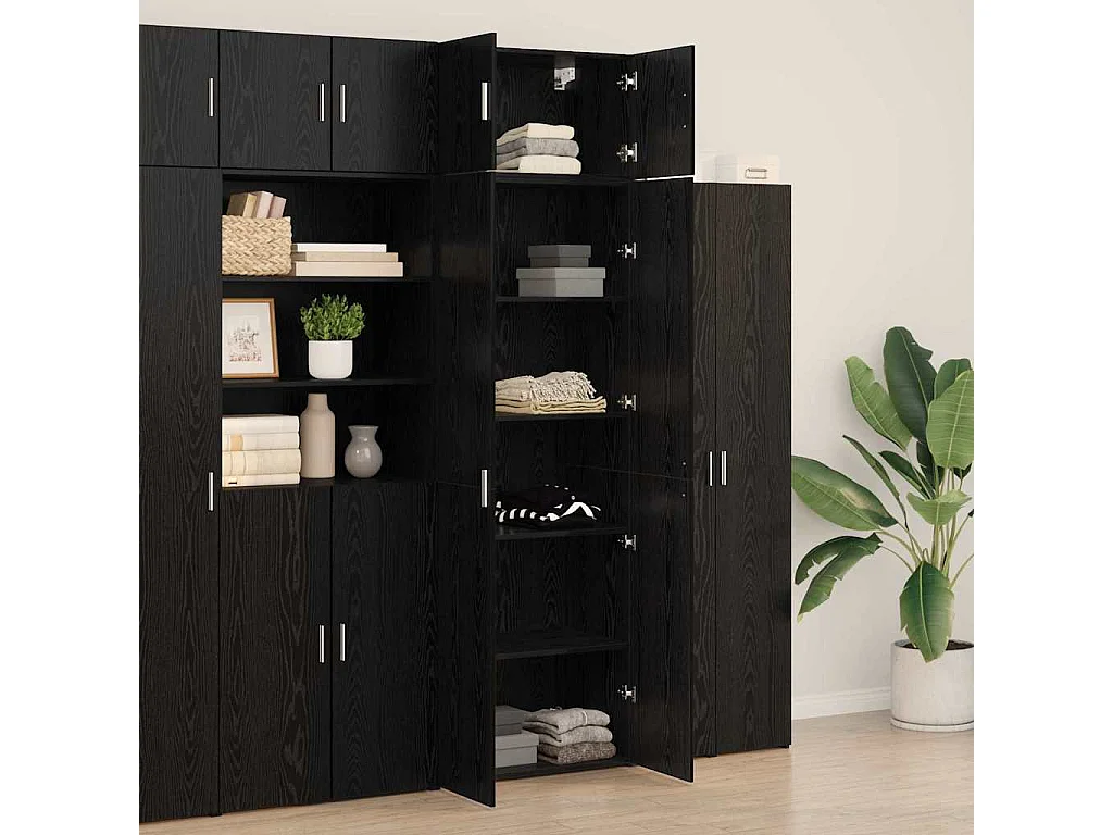 Opbergkast 3 pcs Zwart Eiken