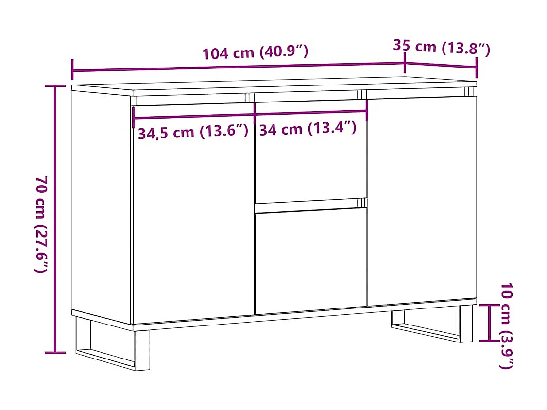 Dressoir 101,5x35x70 cm bewerkt hout oud houtkleurig