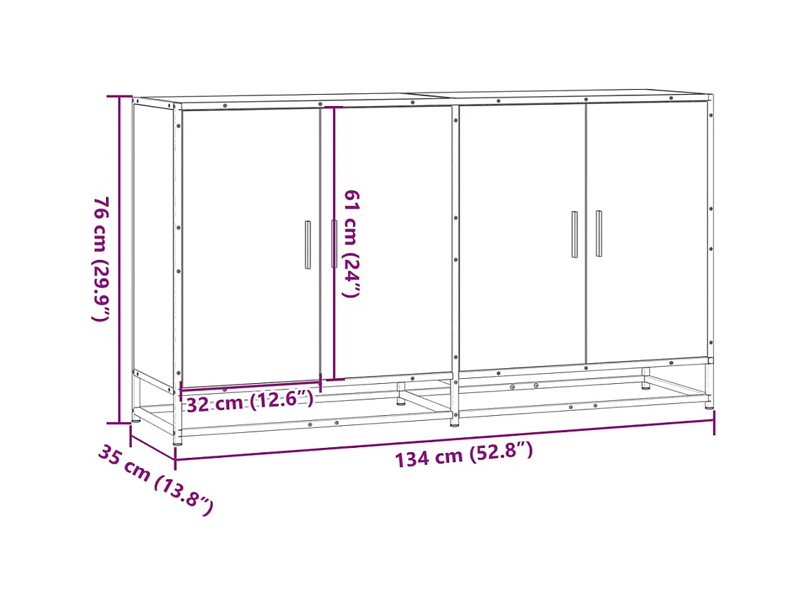 Dressoir 134x35x76 cm bewerkt hout gerookt eikenkleurig