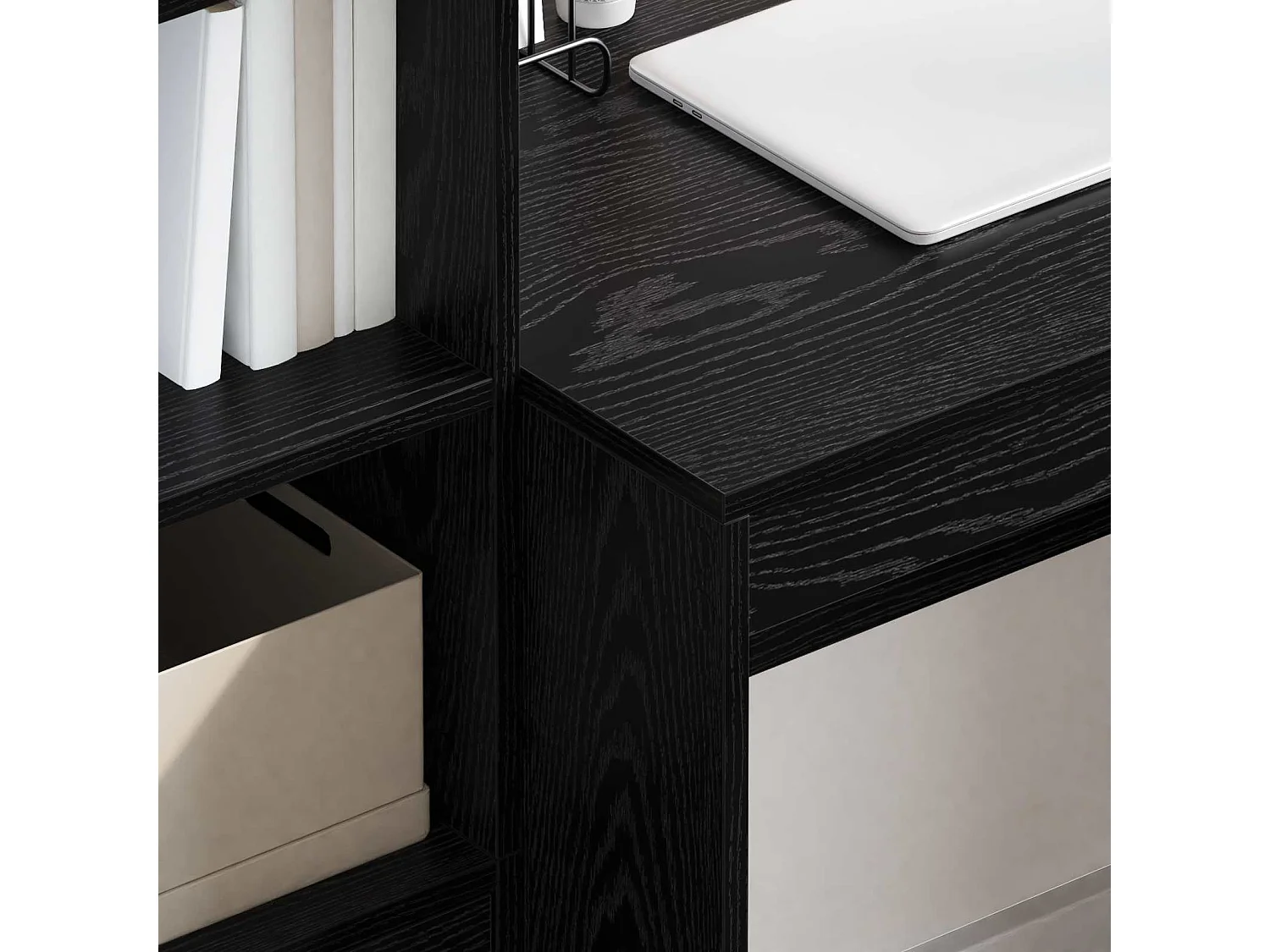 Bureau avec tiroir avec étagère avec stockage 2 pcs Chêne noir