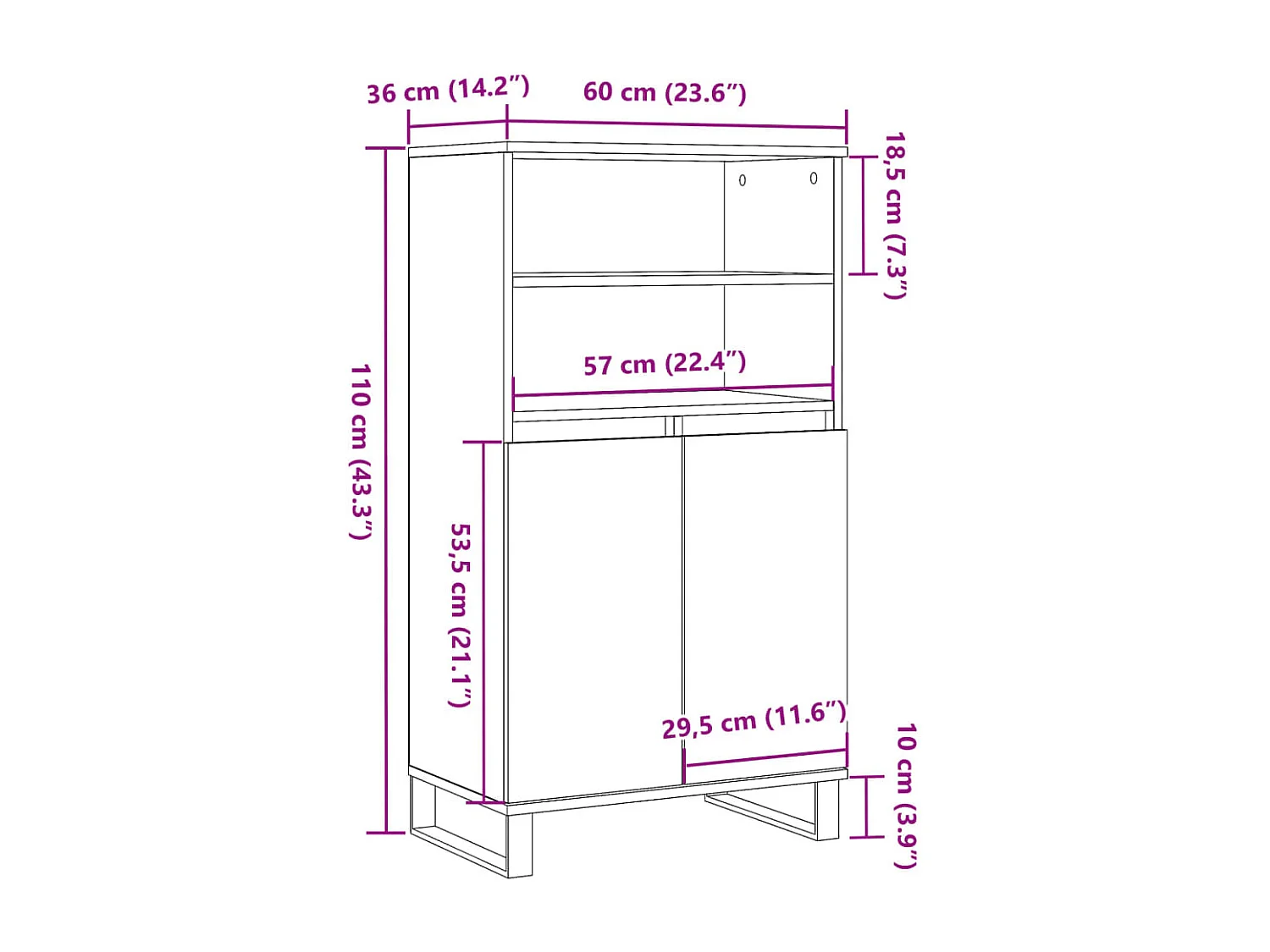 Buffet haut vieux bois 60x36x110 cm bois d'ingénierie