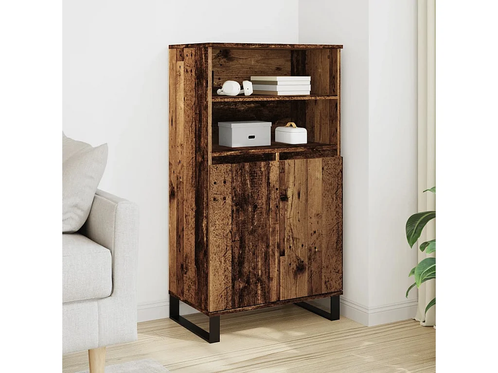 Aparador alto madera de ingeniería envejecida 60x36x110 cm