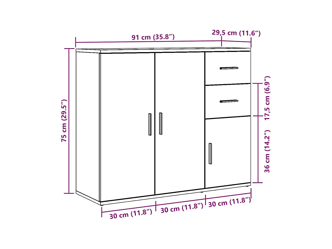 Buffet chêne noir 91x29,5x75 cm bois d'ingénierie