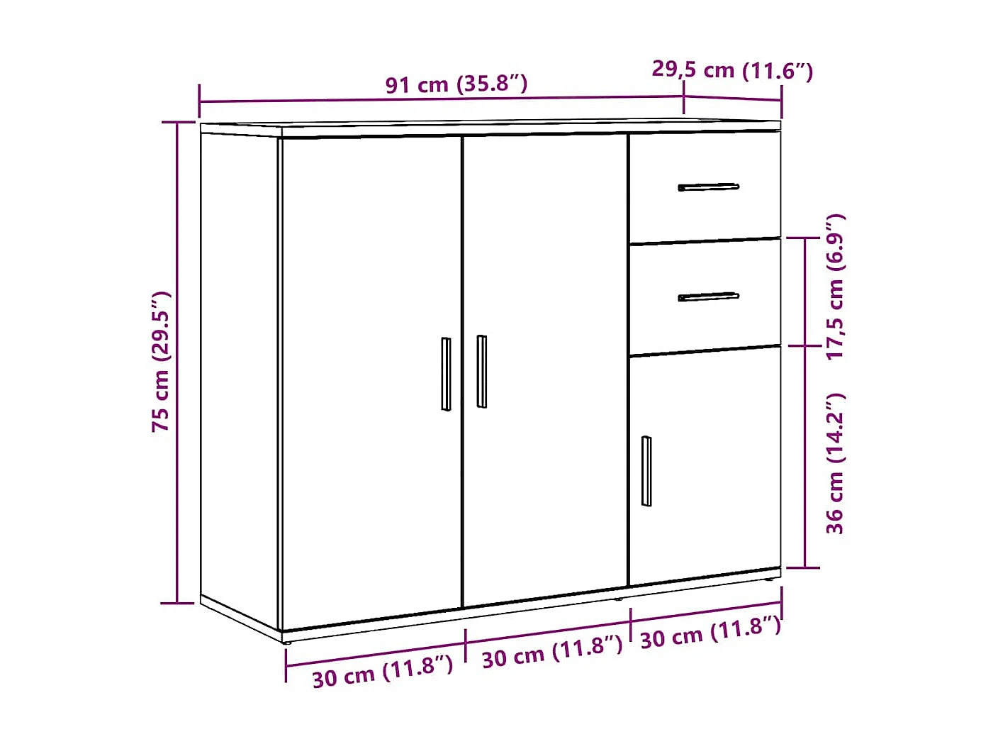 Buffet Chêne noir 91 x 29,5 x 75 cm Bois d'ingénierie