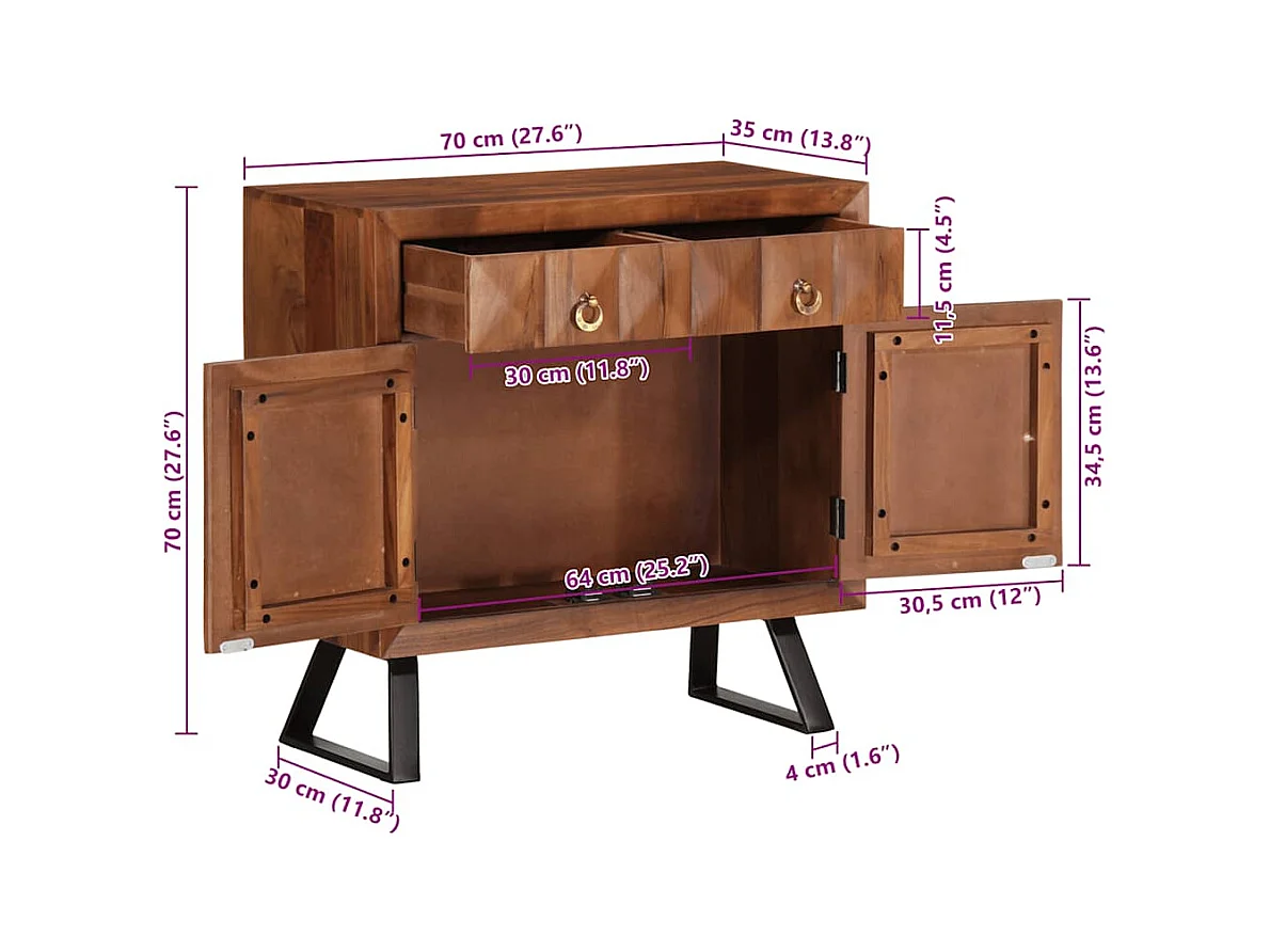 Armoire à tiroirs marron miel 70x35x70 cm bois massif d'acacia