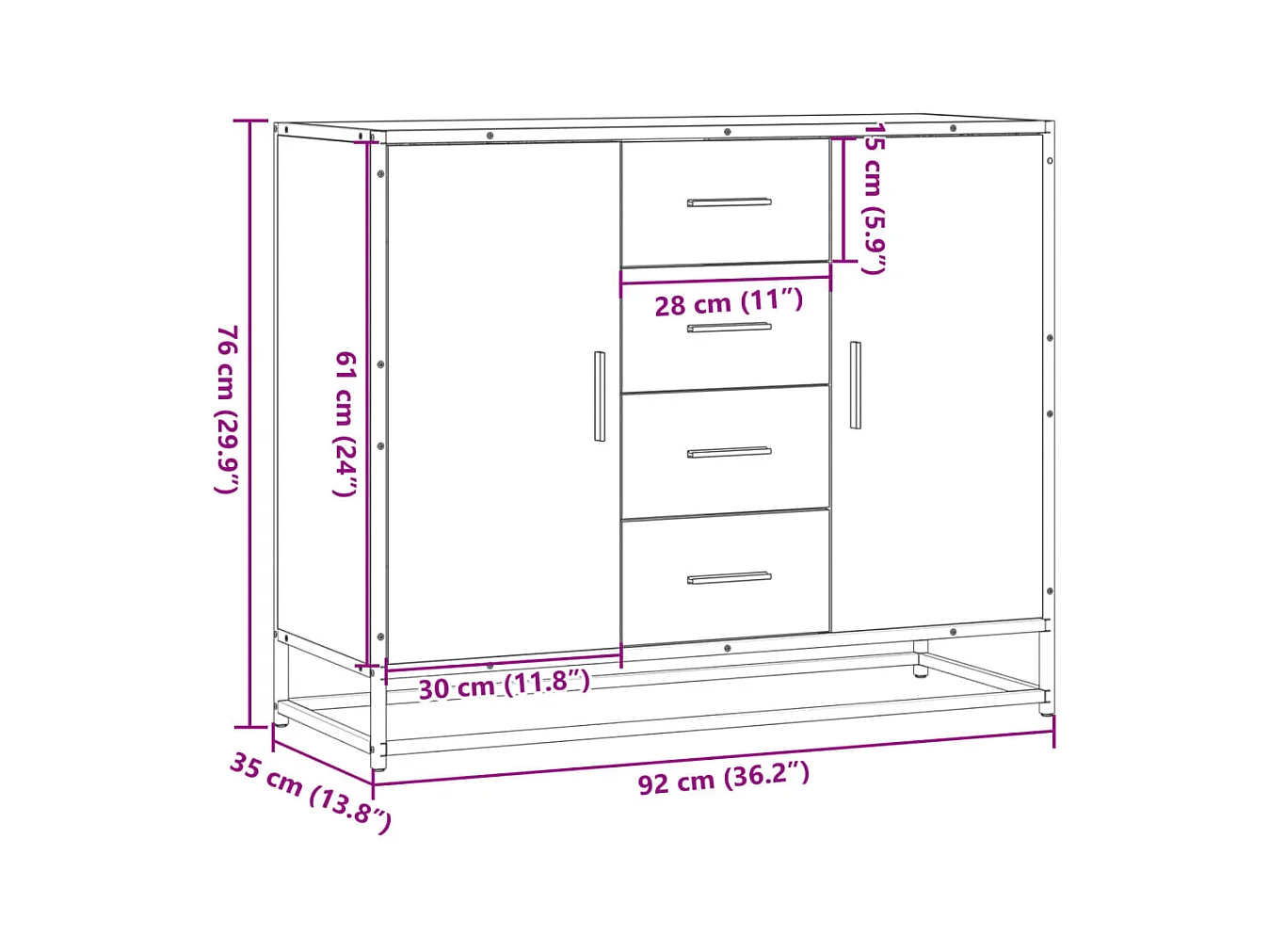 Buffet chêne sonoma 92x35x76 cm bois d'ingénierie