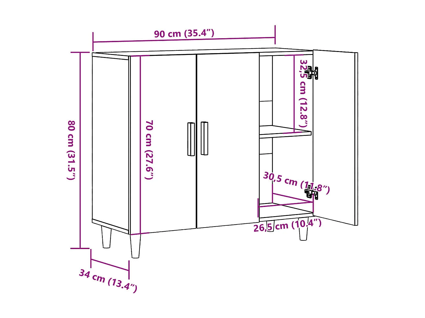 Buffet chêne artisanal 90x34x80 cm bois d'ingénierie