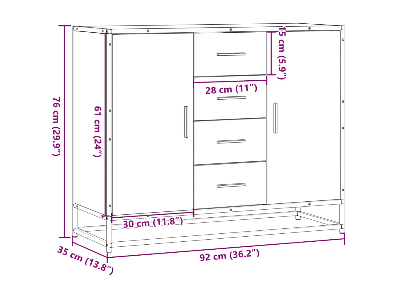 Sideboard Braun Eichen-Optik 92x35x76 cm Holzwerkstoff