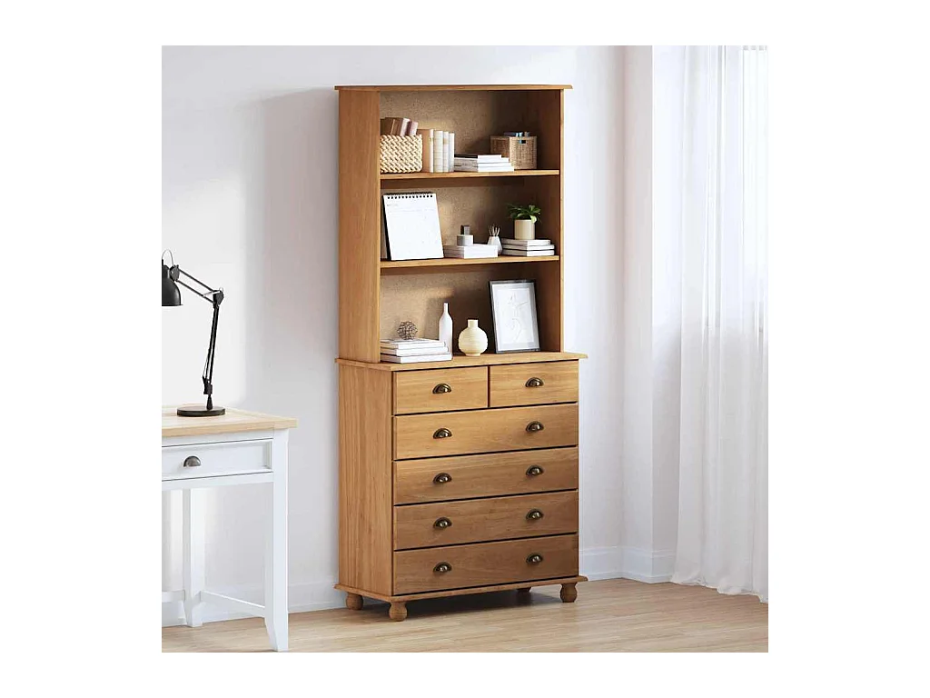 Hutch mit Schubladen Braun 91 x 40 x 200,5 cm Massivholz Kiefer